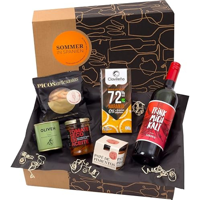 Gift Basket Summer in Spain - Ready Packed Gift Basket with Delicious Sangria & Spanish Delicacies - Ideal as a Birthday Gift & Small Gift for Men and Women jamon.de