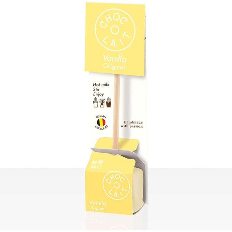 Choc-o-lait MoMe Drinking Chocolate on a Stick Vanilla Vanilla Display Box 24 Pieces