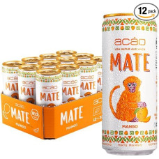 acáo Bio Mate Mango (12 × 330 ml skardinė) - itin vaisinis, mažai kalorijų turintis natūralus energinis gėrimas, nealkoholinis gėrimas su kofeinu - Mate arbata