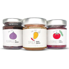 FOODOKO FINEST - gurmaniškas čatnių rinkinys gurmanams | Aštrus mangų čatnis, violetinių figų čatnis, pomidorų bazilikų čatnis (3 x 180 g)