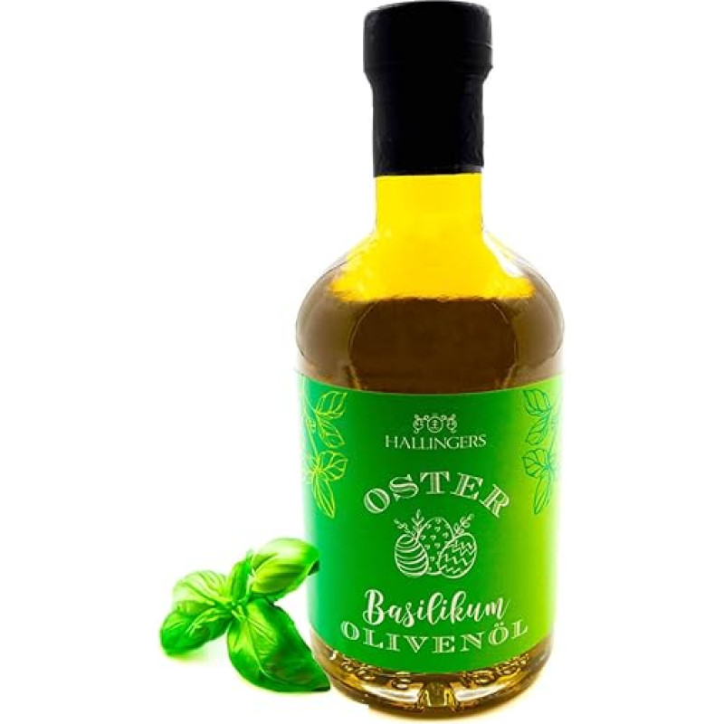 Hallingers Virgin Easter Basil Olive Oil - Easter Gifts for Easter Baskets for Easter, Premium Easter Food Oil with Basil (Glass) - Gift in Summer & as a Perfect Barbecue Gift | Congratulations