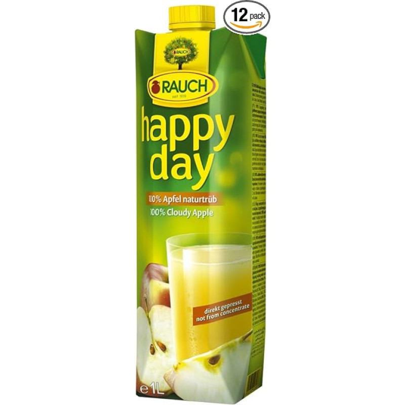 Rauch Happy Day Apple Juice Natural Cloudy Pack of 12 (12 x 1 L)