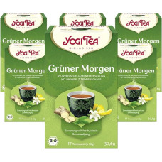 YOGI TEA, Green Morning, Ayurvedic Organic Spice and Herbal Tea, Mix of Green Jasmine Tea, Ginger, Lemon Peel, Yogi Tea Pack of 6, 6 x 17 Bags (102 Tea Bags Total), Ideal as a Gift