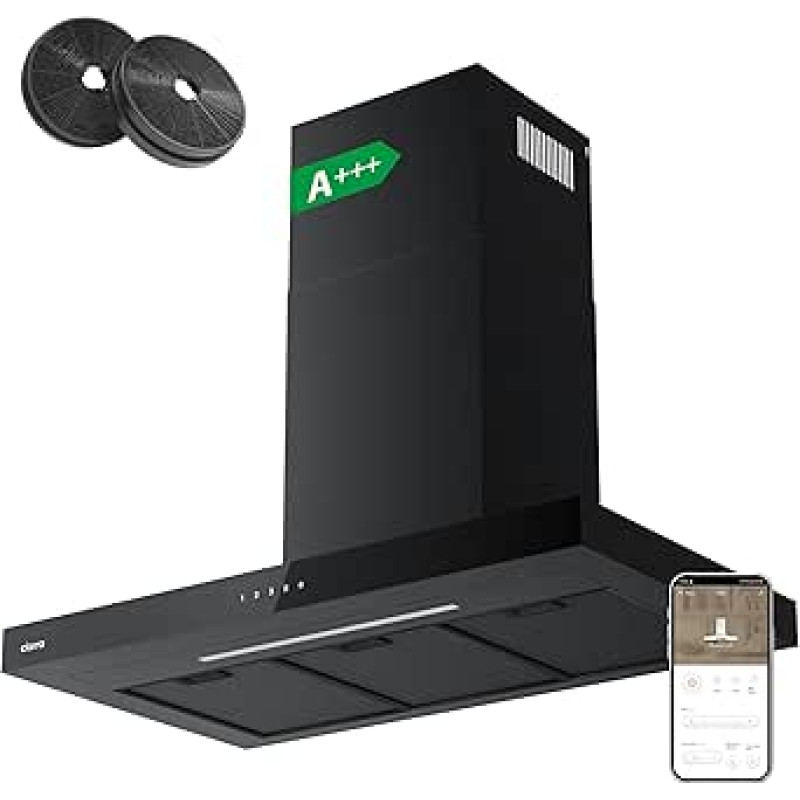 CIARRA CBCB9102 A+++ Cooker Hood 90 cm Recirculation 650 m³/h with CBCF003 Activated Carbon Filter Touch Control 4 Levels Includes Booster Wall Mounted Extractor Hood Wall Hood Wall Hood