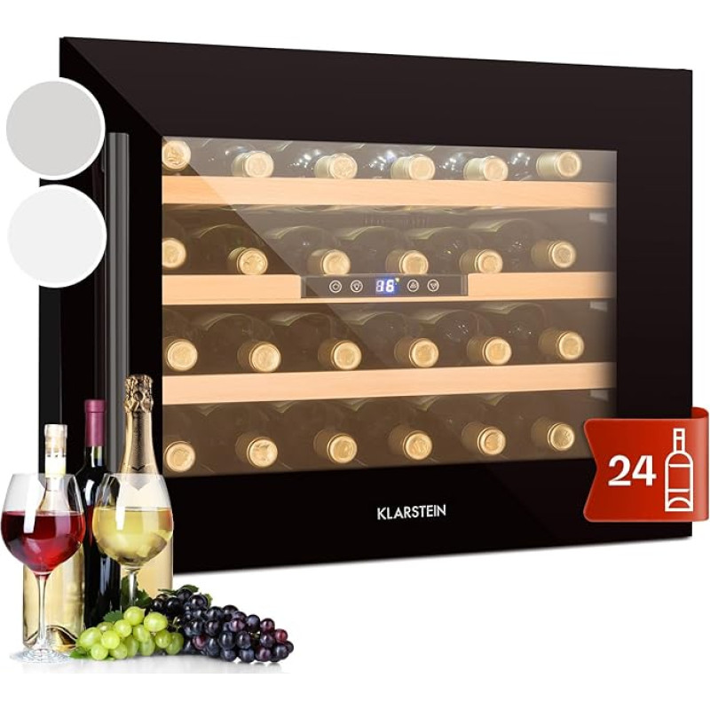 Klarstein Weinkühlschrank, 1 zonos Getränkekühlschrank, Kleiner Einbau-Weinschrank Schmal, 57L Wein-Kühlschrank mit Glastür, Indoor/Outdoor Flaschenkühlschrank, Wine Fridge 5-22°C, 24 Flaschen