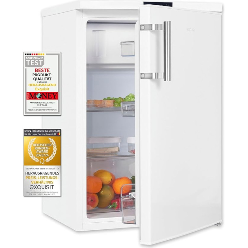 Exquisit Fridge KS16-4-HE-010D White | 120 L Volume | Fridge with Freezer Freestanding | LED | Vegetable Compartment | Freestanding Fridge with Freezer Compartment