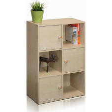 Furinno Pasir Bücherregal mit 3 Türen und rundem Griff, holz, Dampfbuche, 23.88 x 59.94 x 80 cm