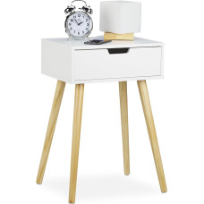 Relaxdays Bedside Table, Modern, Scandinavian Design, 1 Drawer, For Box Spring Bed, White/Natural, MDF 60 x 40 x 30 Cm (HXWXD)