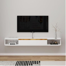 TV Cabinet, Floating TV Shelf, Wall Mounted, Wall Mounted, Console Center, Multimedia, Entertainment, Large Storage Cabinet for Office at Home (120cm, White)
