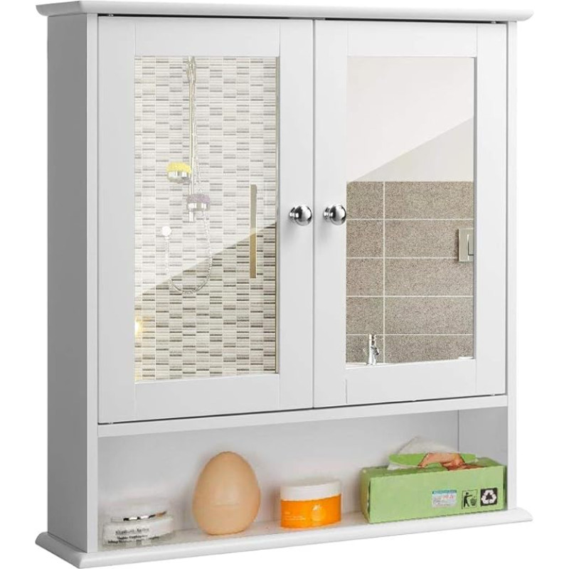 BAKAJI veidrodinė vonios kambario spintelė su veidrodžiu, mediena, 2 durys, balta