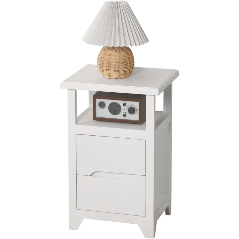 BECTSBEFF Bedside Table Fully Assembled Bedside Table Locker Side Table Small Bedside Table with Drawer for Living Room Bedroom Hallway White