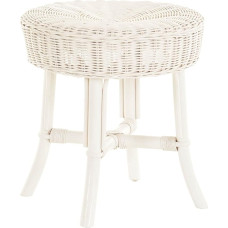 Apvali rotango taburetė / šoninė taburetė / kojų taburetė / taburetė (Pinta balta)