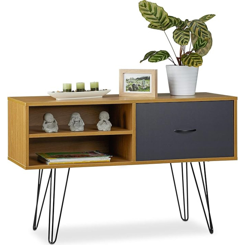 Relaxdays 1 x Sideboard Retro dizaino stalčių metalinės kojos konsolės stalas Sideboard Vintage H x Š x D 62 x 100 x 38 cm įvairiaspalvis