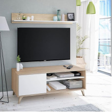 Dmora - Mesa TV staliukas, svetainės TV staliukas su 1 durelėmis, svetainės TV staliukas, dizaino staliukas, cm 135 x 40h50, ąžuolas