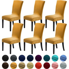 Howhic Samt-Stuhlhussen für Esszimmer, dehnbar, Esszimmerstuhlhussen, waschbar, Küchenstuhlhussen, klassische Dekoration für Zuhause und Bankett, 6 Stück (Gold, 6 Stück)