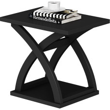 ChooChoo Side Table, Modern Side Table with Shelf, X-Design Side Table Living Room (Black)