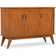 SIMPLIHOME Draper Sideboard aus massivem Hartholz und Gummibaumholz, rechteckig, Mitte des Jahrhunderts, modernes Sideboard mit 3 Türen, Buffet für Esszimmer und Küche, 127 cm, Teakbraun