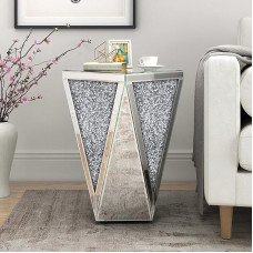 Mirrored Side Table Living Room Diamond Frame Side Table Stand for Bed Sofa Corner Hallway