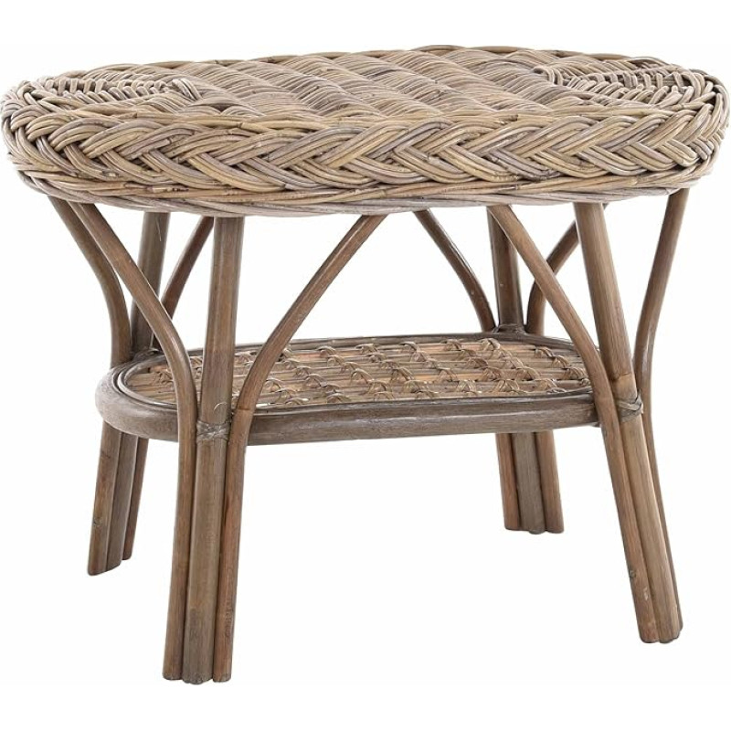 Korb-Outlet Rattan Table / Side Table Round / Coffee Table Rattan Table Shelf (Oval - Grey Natural)