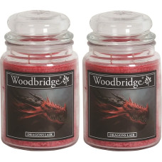 Woodbridge Scented Candle in Glass with Lid, Set of 2 Dragons Lair, Scented Candle Fruity, Candles Long Burning Time (130 H), Large Scented Candle, Red Candles (565 g)