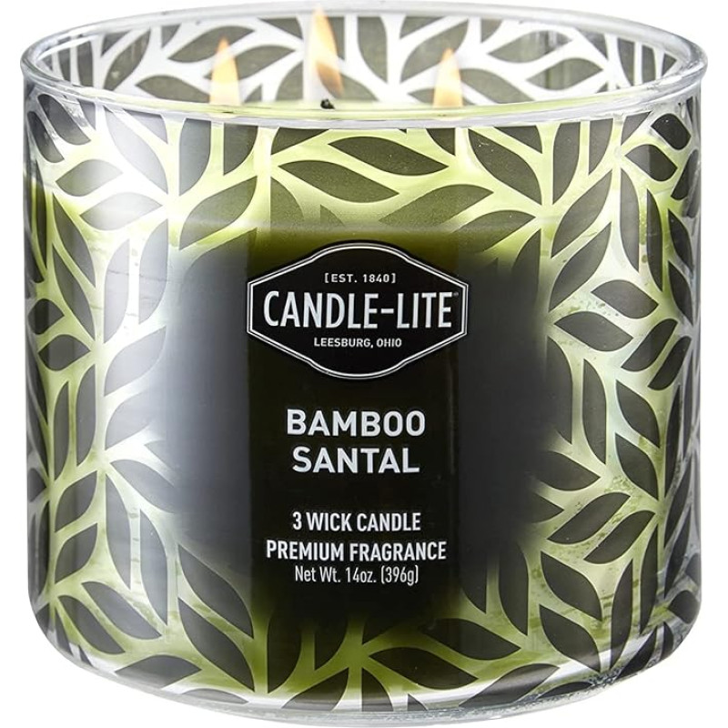 Candle-lite ® 3-Wick Scented Candle in Glass - Bamboo Santal (396 g) - The Fresh Bamboo Fragrance for Your Home - Scented Candle with up to 45 Hours Burning Time