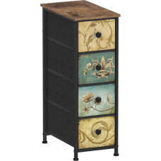 VEDECASA Siaura komoda su 4 stalčiais, pagaminta iš audinio Bohemiškas tualetinis staliukas Komoda stalčių spintelė stalčių spintelė miegamajame gyvenamajame kambaryje prieškambaryje Pagaminta iš metalo rėmo Medienos medžiaga Derlius