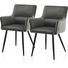 TUKAILAI Dining Room Chairs, Set of 2 Velvet Modern Upholstered Chairs, Kitchen Chairs with Armrests, Backrest, Upholstered Seat, Metal Legs, Living Room Chair, Dining Room, Kitchen, 2 Pieces Chair, Dark Grey