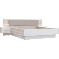 FORTE Rondino Bed with Bedside Tables, Lying Surface 180 x 200 cm, Wood Material, Sand Oak / White High Gloss, 285 x 91.7 x 209 cm