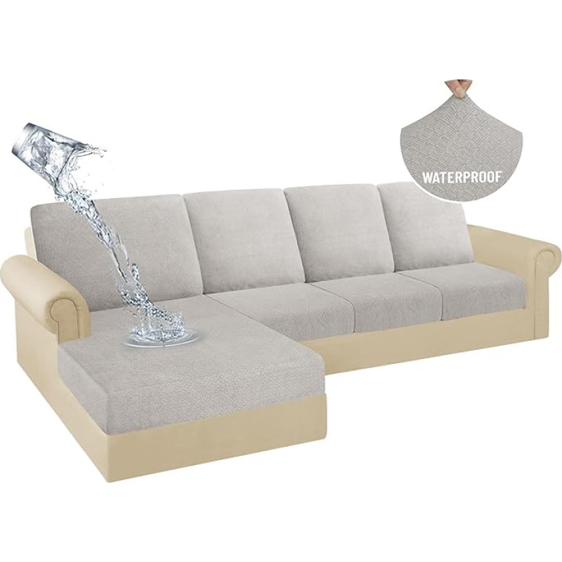 HDCAXKJJ Vandeniui atsparus sekcijos sofos pagalvių dangteliai L formos tempimo šezlongas Sėdynės dangtelis Slipcover Set Pets Jacquard Magic Cut Cover (sidabrinė pilka, 3 sėdynės + 4 atlošai + 1