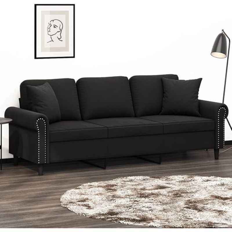 ZEYUAN 3200960 3-vietė sofa su dekoratyvinėmis pagalvėlėmis, juoda, 180 cm, aksomas, poilsio sofa, sofos ir kušetės, poilsio sofa, sofa svetainei