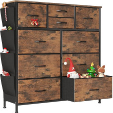 Flrrtenv Chest of Drawers for Bedroom with 10 Drawers, Wide Chest of Drawers, Fabric Storage Drawers Suitable for Children's Room, Living Room, Closet, Rustic Brown