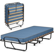GOPLUS Guest Bed 80 x 190 cm, Folding Bed with Mattress, Steel Frame, Adult Single Bed for Bedroom and Office (Blue)