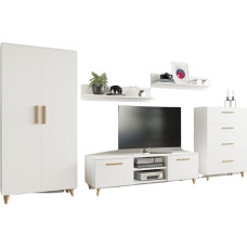 Per la vita North White Cabinet Wall - Modern Living Room Furniture Set with Chest of Drawers, Wardrobe, TV Cabinet & 2 Wall Shelves - Cabinet Wall for Living Room & Teenager's Room