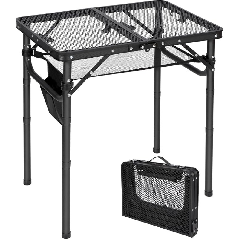 REDCAMP Stovyklavimo sulankstomas stalas Lauko lengvas aliuminio nešiojamas maisto gaminimo BBQ Metalinis BBQ lengvai surenkamas su reguliuojamomis kojomis Juodas 60cm x 40cm