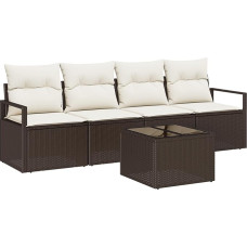 Modelis3354917 5 dalių sodo sofos komplektas su pagalvėle Ruda poliuretano rotango sodo poilsio zona