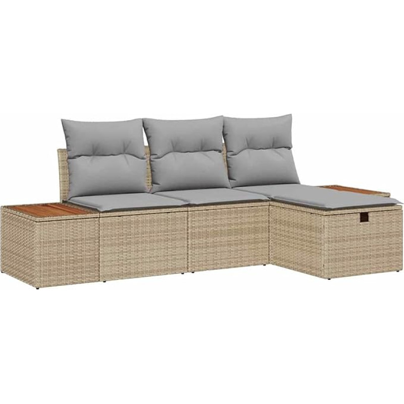 Modelis3359617 4 dalių sodo sofos komplektas su pagalvėle Smėlio spalvos polietileninis rotango sodo poilsio kambarys