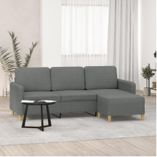 3201193 3 vietų sofa su taburete, tamsiai pilka, 180 cm, audinys, svetainės sofa, sofos ir kušetės, poilsio sofa, svetainės sofa, 180 cm
