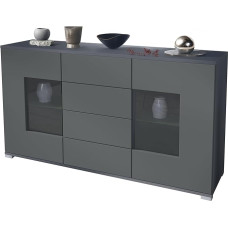 Grömitz V1 Sideboard with 2 Large Doors and 4 Drawers, Anthracite Matt/Graphite Satin Matt (138.5 x 75.5 x 35)