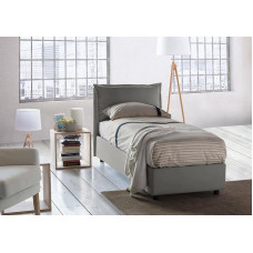 Talamo Italia - Luna Single Bed with Fabric Cover, 100% Made in Italy, Side Opening, Suitable for Mattress 80 x 190 cm, Grey