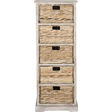 SAFAVIEH Šiuolaikinis medinis sandėliavimo bokštas su 5 krepšiais, baltos spalvos, 35 x 45 x 115 cm