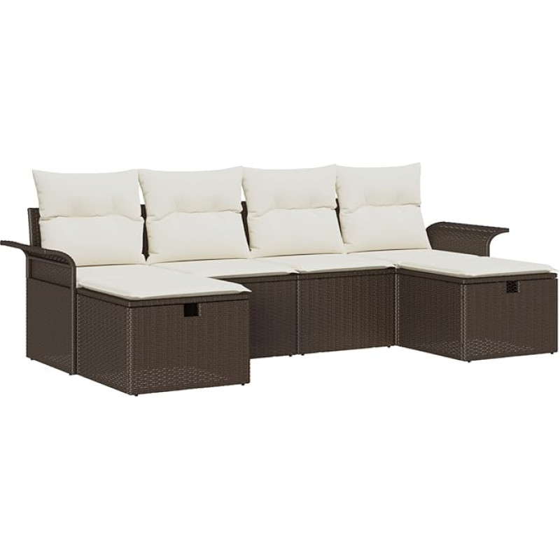 Modelis3360249 6 dalių sodo sofos komplektas su pagalvėle Rudas poliuretano rotango sodo poilsio kambarys