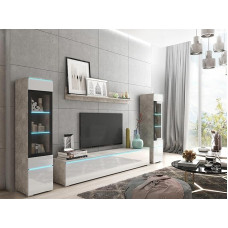 VRB0002_BETON_BIALY Svetainės baldų komplektas 4 dalių modernūs svetainės baldai Sieninės spintelės baldai Svetainės baldai