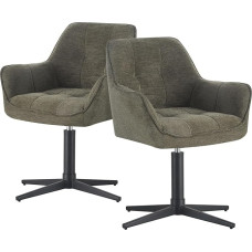 DUBI Möbel® Thomas-Kira 2 valgomojo kėdės, pasukamos, su spyruokliniais paminkštinimais ir automobiliniu atstatymu, porankiais, juodu metaliniu rėmu, žalios spalvos audiniu, modernaus pramoninio dizaino