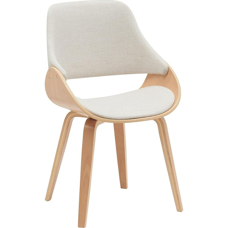 CLP Vangale valgomojo kėdė, virtuvės kėdė su lenktos medienos rėmu, minkšta kėdė su atlošu, spalva: natūrali / kreminė, medžiaga: Medžiaga: