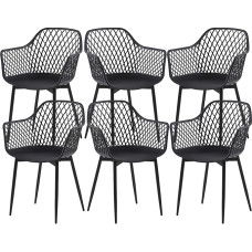 Dining Room Chairs, Set of 6, Kitchen Chairs with Armrest with Metal Legs, Ergonomic Backrest, Wide Seat Shell, Load Capacity 120 kg, Black