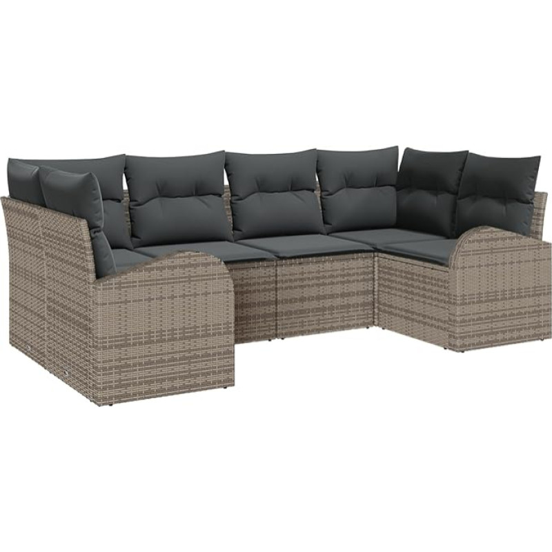 6-teiliges Garten Sofa Set mit Kissen Grau Poly Rattan Gartenlounge Modelis3346179