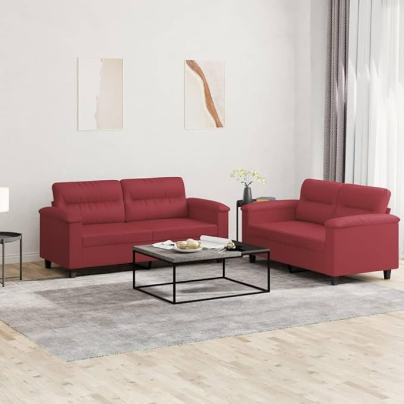 LAPOOH 3202365 2 dalių sofos komplektas su pagalvėlėmis Vyno raudona dirbtinė oda, poilsio sofa, sofos ir kušetės, poilsio sofa, sofa svetainei