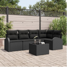 6-teiliges Garten-Sofa-Set mit Kissen Beige Poly-Rattan Gartenlounge Modelis3346053