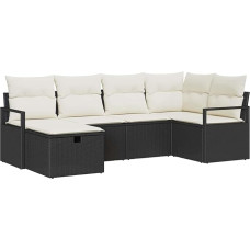 6-teiliges Garten Sofa Set mit Kissen schwarzes Poly-Rattan Gartenlounge Modelis3359176