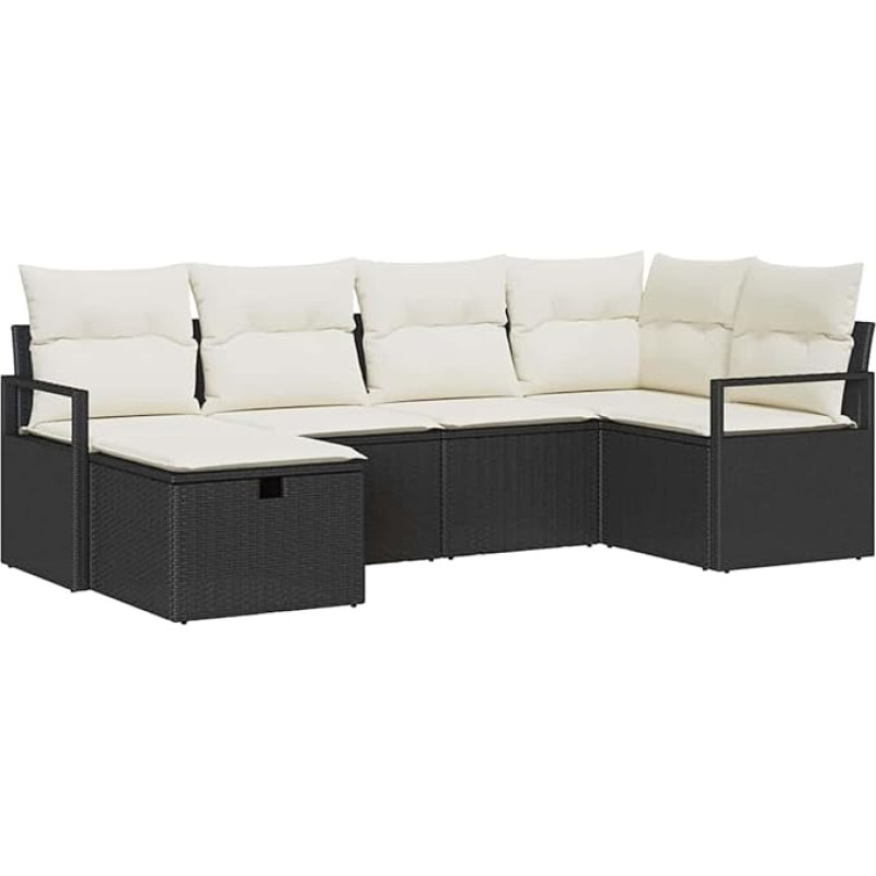 6-teiliges Garten Sofa Set mit Kissen schwarzes Poly-Rattan Gartenlounge Modelis3359176